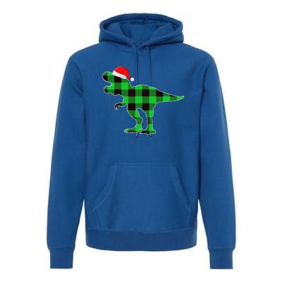 Buffalo Plaid Green Dinosaur T Rex Funny Christmas Premium Hoodie