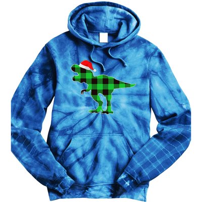 Buffalo Plaid Green Dinosaur T Rex Funny Christmas Tie Dye Hoodie