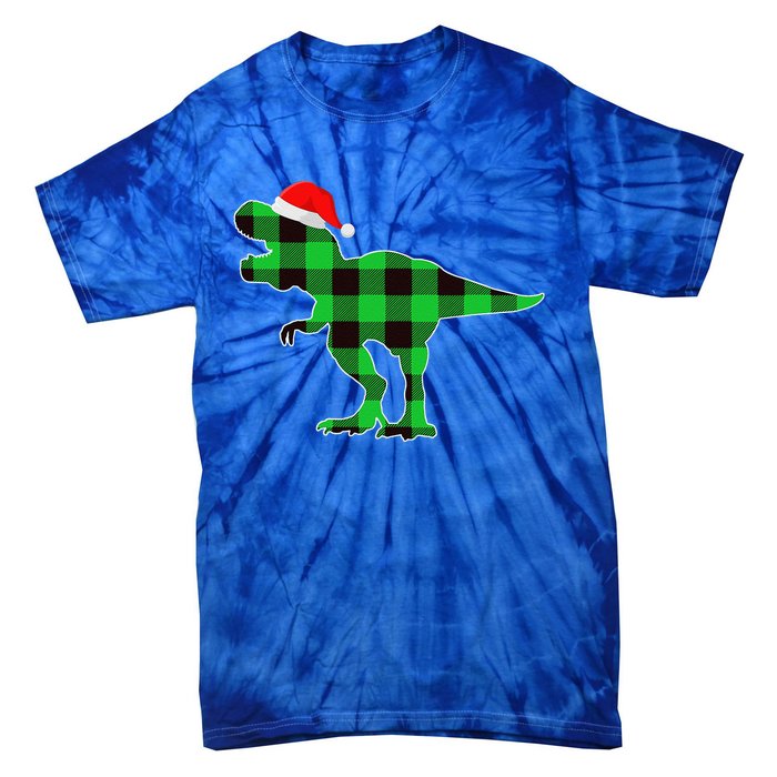 Buffalo Plaid Green Dinosaur T Rex Funny Christmas Tie-Dye T-Shirt