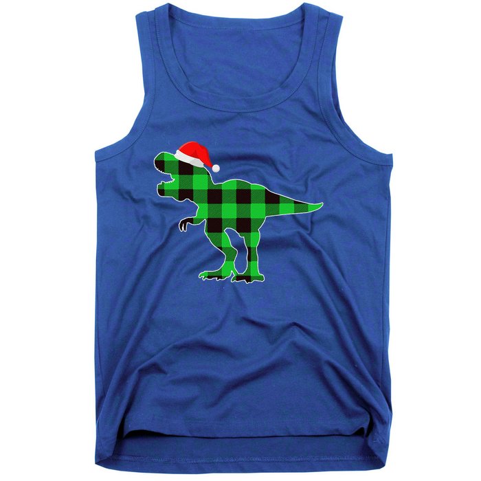 Buffalo Plaid Green Dinosaur T Rex Funny Christmas Tank Top