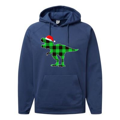 Buffalo Plaid Green Dinosaur T Rex Funny Christmas Performance Fleece Hoodie