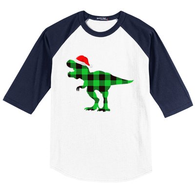 Buffalo Plaid Green Dinosaur T Rex Funny Christmas Baseball Sleeve Shirt