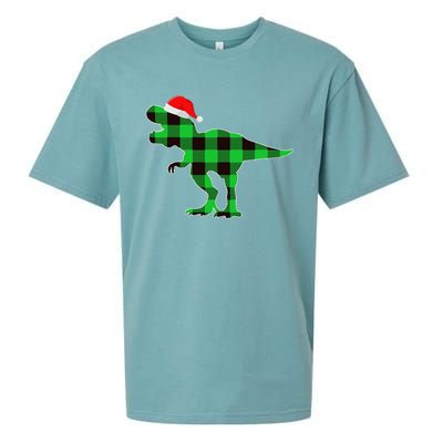 Buffalo Plaid Green Dinosaur T Rex Funny Christmas Sueded Cloud Jersey T-Shirt