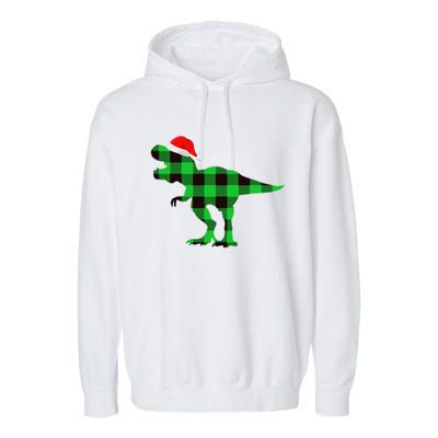 Buffalo Plaid Green Dinosaur T Rex Funny Christmas Garment-Dyed Fleece Hoodie