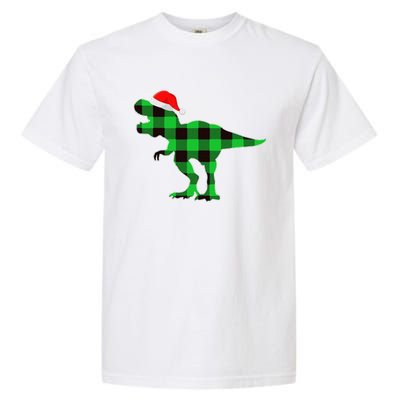 Buffalo Plaid Green Dinosaur T Rex Funny Christmas Garment-Dyed Heavyweight T-Shirt