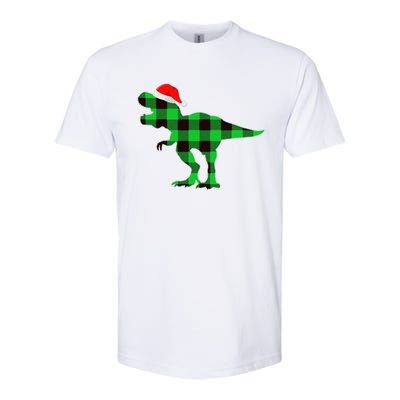 Buffalo Plaid Green Dinosaur T Rex Funny Christmas Softstyle CVC T-Shirt