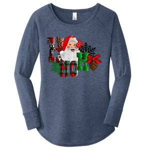 Buffalo Plaid Ho Ho Ho Santa With Snowflake Christmas Gifts Women's Perfect Tri Tunic Long Sleeve Shirt