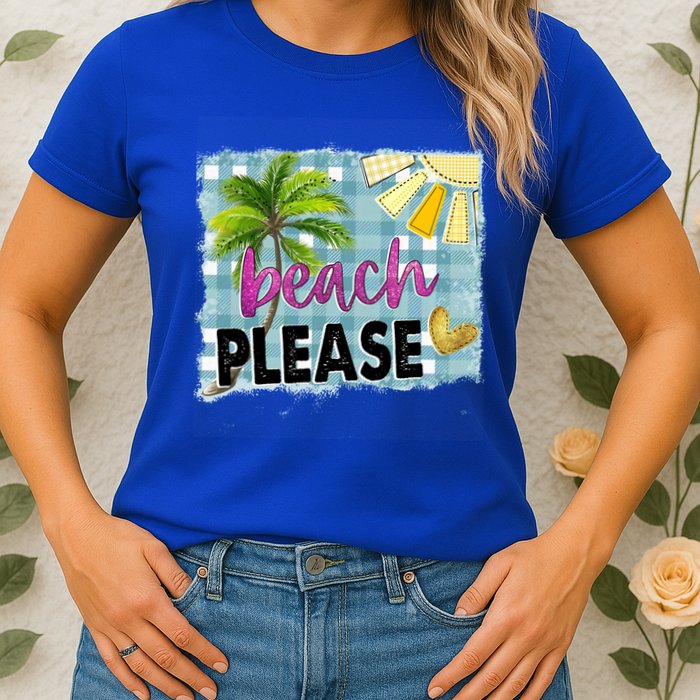 Beach Please Hello Summer Vibes Beach Vacay Summertime Gift Womens T-Shirt