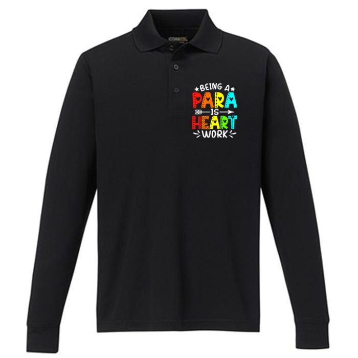 Being Para Heart Work Paraprofessional Back To School Performance Long Sleeve Polo