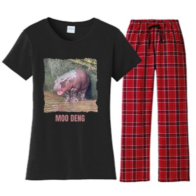 Baby Pygmy Hippo Moo Deng Funny Women's Flannel Pajama Set