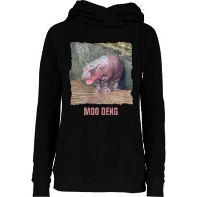 Baby Pygmy Hippo Moo Deng Funny Womens Funnel Neck Pullover Hood