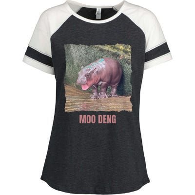 Baby Pygmy Hippo Moo Deng Funny Enza Ladies Jersey Colorblock Tee