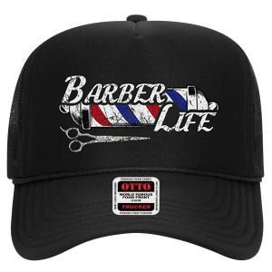 Barbers Pole Hair Hairstylist Christmas Gift High Crown Mesh Back Trucker Hat