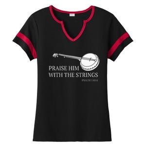 Banjo Praise Him With The Strings Bluegrass Guitar Ladies Halftime Notch Neck Tee