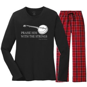 Banjo Praise Him With The Strings Bluegrass Guitar Women's Long Sleeve Flannel Pajama Set 