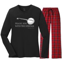 Banjo Praise Him With The Strings Bluegrass Guitar Women's Long Sleeve Flannel Pajama Set 