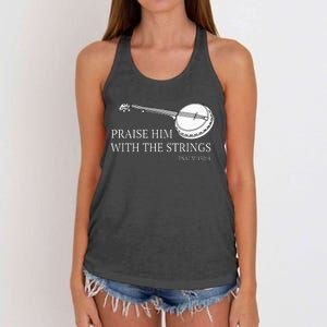 Banjo Praise Him With The Strings Bluegrass Guitar Women's Knotted Racerback Tank