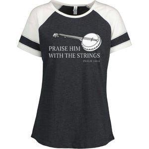 Banjo Praise Him With The Strings Bluegrass Guitar Enza Ladies Jersey Colorblock Tee