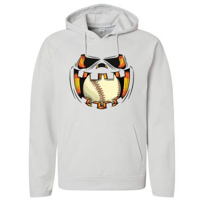 Baseball Player Halloween Pumpkin Jack O Lantern Mouth Ball Performance Fleece Hoodie