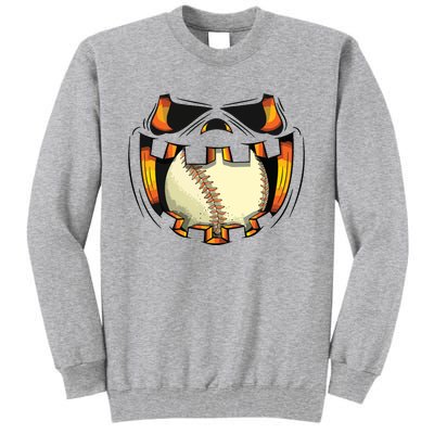 Baseball Player Halloween Pumpkin Jack O Lantern Mouth Ball Tall Sweatshirt