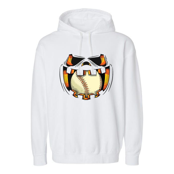 Baseball Player Halloween Pumpkin Jack O Lantern Mouth Ball Garment-Dyed Fleece Hoodie