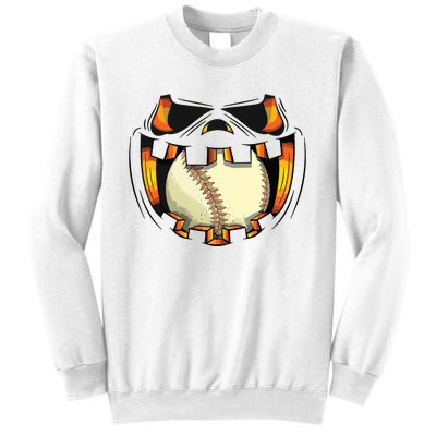 Baseball Player Halloween Pumpkin Jack O Lantern Mouth Ball Sweatshirt