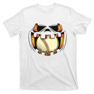 Baseball Player Halloween Pumpkin Jack O Lantern Mouth Ball T-Shirt