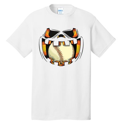 Baseball Player Halloween Pumpkin Jack O Lantern Mouth Ball Tall T-Shirt