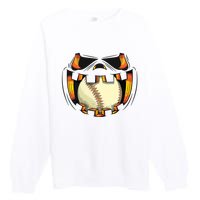 Baseball Player Halloween Pumpkin Jack O Lantern Mouth Ball Premium Crewneck Sweatshirt