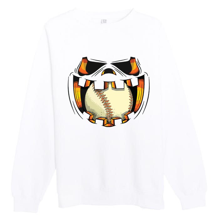 Baseball Player Halloween Pumpkin Jack O Lantern Mouth Ball Premium Crewneck Sweatshirt