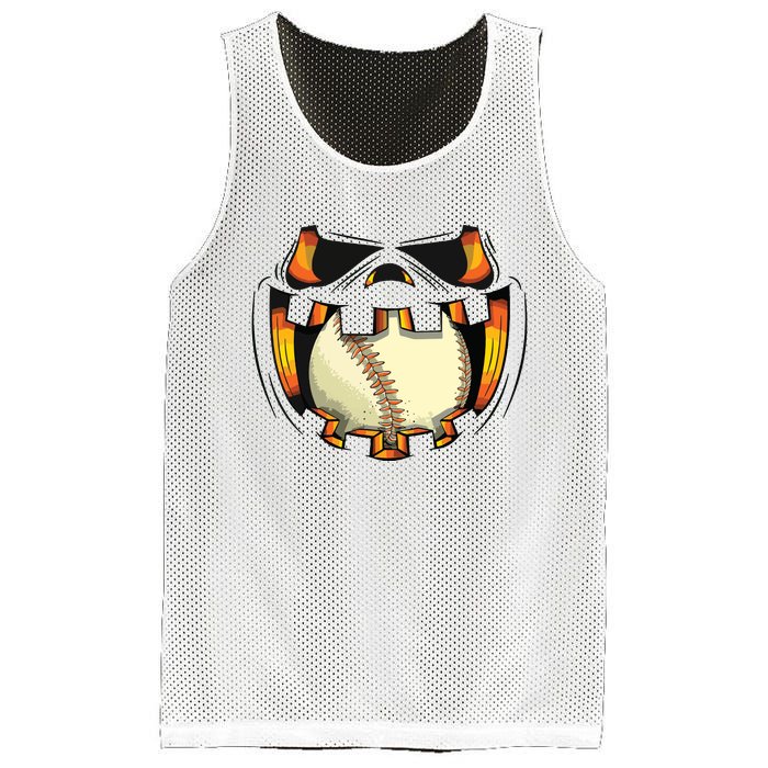 Baseball Player Halloween Pumpkin Jack O Lantern Mouth Ball Mesh Reversible Basketball Jersey Tank