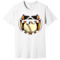 Baseball Player Halloween Pumpkin Jack O Lantern Mouth Ball Premium T-Shirt