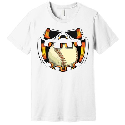 Baseball Player Halloween Pumpkin Jack O Lantern Mouth Ball Premium T-Shirt