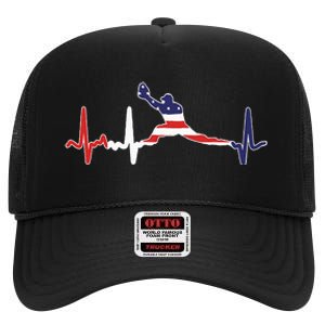 Baseball Player Heartbeat Baseball First Baseman Flag High Crown Mesh Back Trucker Hat