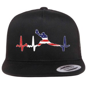 Baseball Player Heartbeat Baseball First Baseman Flag Flat Bill Trucker Hat