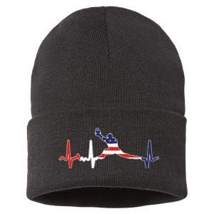 Baseball Player Heartbeat Baseball First Baseman Flag Sustainable Knit Beanie