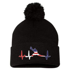 Baseball Player Heartbeat Baseball First Baseman Flag Pom Pom 12in Knit Beanie