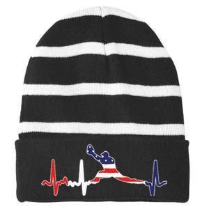 Baseball Player Heartbeat Baseball First Baseman Flag Striped Beanie with Solid Band