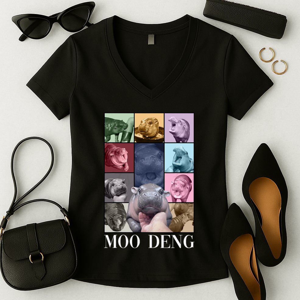 Baby Pygmy Hippo Moo Deng Era Women's V-Neck T-Shirt