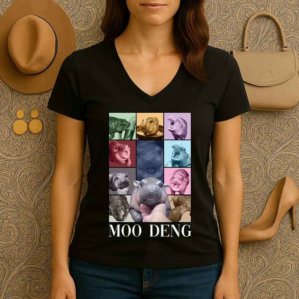 Baby Pygmy Hippo Moo Deng Era Women's V-Neck T-Shirt