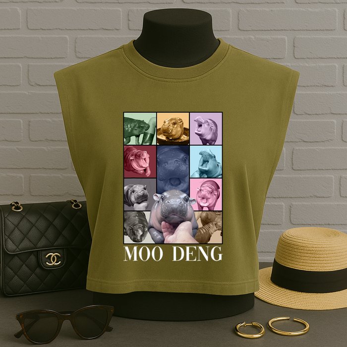 Baby Pygmy Hippo Moo Deng Era Garment-Dyed Women's Muscle Tee