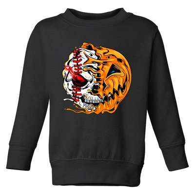 Baseball Player Halloween Pumpkin Skeleton Skull Toddler Sweatshirt