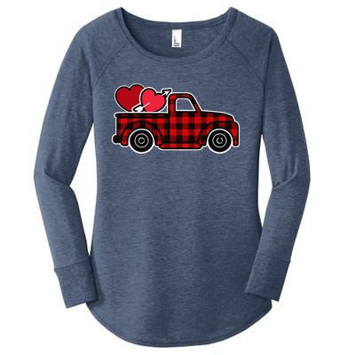 Buffalo Plaid Heart Valentine's Day Buffalo Truck Cute Women's Perfect Tri Tunic Long Sleeve Shirt