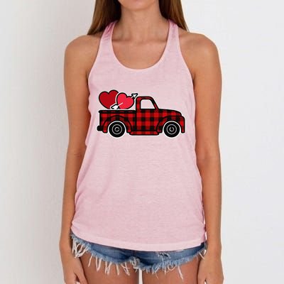 Buffalo Plaid Heart Valentine's Day Buffalo Truck Cute Women's Knotted Racerback Tank