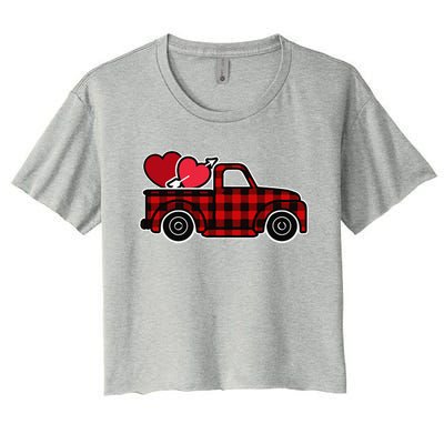 Buffalo Plaid Heart Valentine's Day Buffalo Truck Cute Women's Crop Top Tee