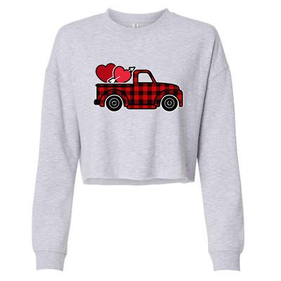 Buffalo Plaid Heart Valentine's Day Buffalo Truck Cute Cropped Pullover Crew