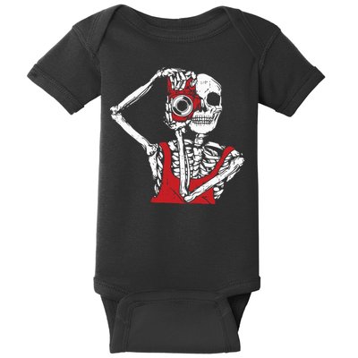 Bone Photographer Halloween Costume Skeleton Lover Baby Bodysuit