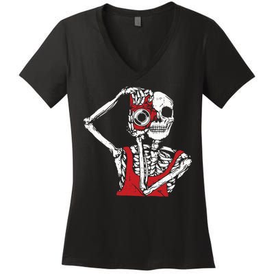 Bone Photographer Halloween Costume Skeleton Lover Women's V-Neck T-Shirt