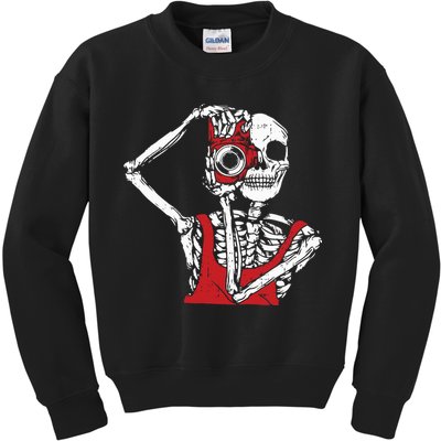Bone Photographer Halloween Costume Skeleton Lover Kids Sweatshirt
