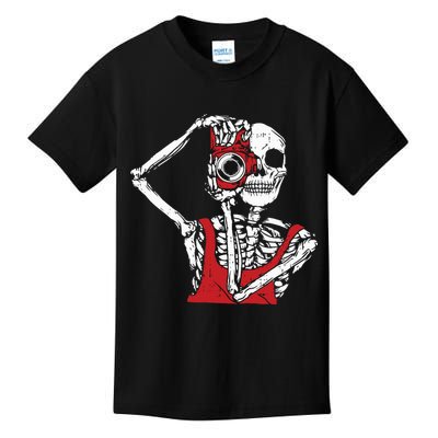 Bone Photographer Halloween Costume Skeleton Lover Kids T-Shirt
